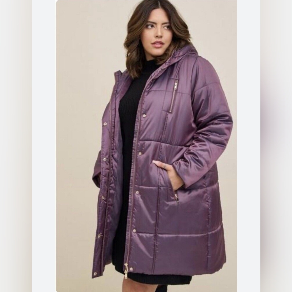 Torrid purple iridescent nylon long winter coat size 2